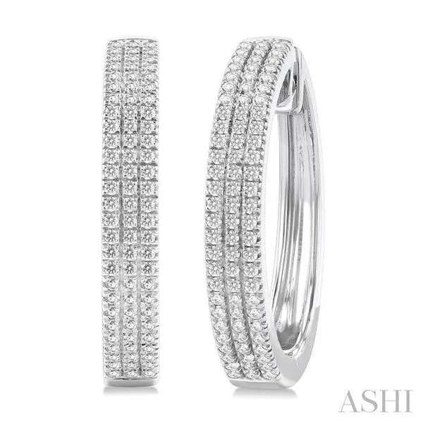 1/2 Ctw Triple Row Pave Set Round Cut Diamond Fashion Hoop Earring in 10K White Gold Hart's Jewelers Grants Pass, OR