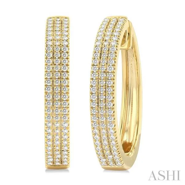1/2 Ctw Triple Row Pave Set Round Cut Diamond Fashion Hoop Earring in 10K Yellow Gold Hart's Jewelers Grants Pass, OR