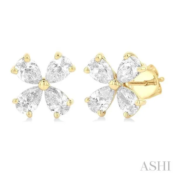 1/2 Ctw Floral Pear Cut Diamond Stud Earrings in 14K Yellow Gold Hart's Jewelers Grants Pass, OR