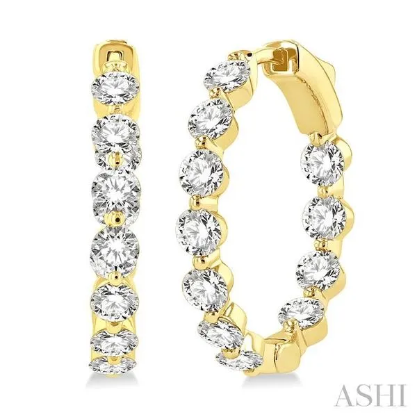 3 Ctw Inside-Out Single Prong Set Round Cut Diamond Hoop Earrings in 14K Yellow Gold Hart's Jewelers Grants Pass, OR