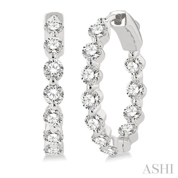 2 Ctw Inside-Out Single Prong Set Round Cut Diamond Hoop Earrings in 14K White Gold Hart's Jewelers Grants Pass, OR