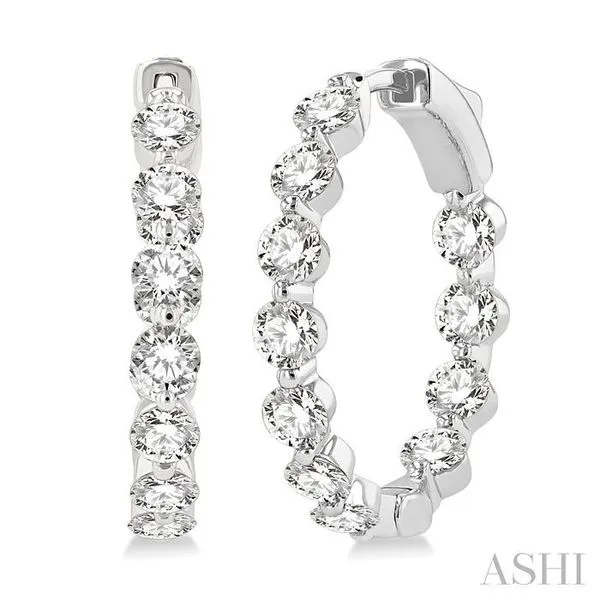 3 Ctw Inside-Out Single Prong Set Round Cut Diamond Hoop Earrings in 14K White Gold Hart's Jewelers Grants Pass, OR
