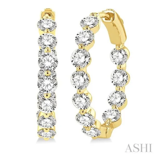 4 Ctw Inside-Out Single Prong Set Round Cut Diamond Hoop Earrings in 14K Yellow Gold Hart's Jewelers Grants Pass, OR