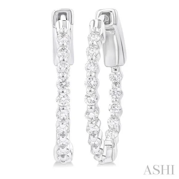 1/2 Ctw Inside-Out Single Prong Set Round Cut Diamond Hoop Earrings in 14K White Gold Hart's Jewelers Grants Pass, OR