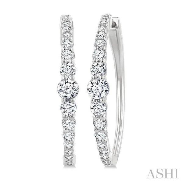 1 1/2 Ctw Graduated Round Cut Diamond Riviera Hoop Earrings in 14K White Gold Hart's Jewelers Grants Pass, OR