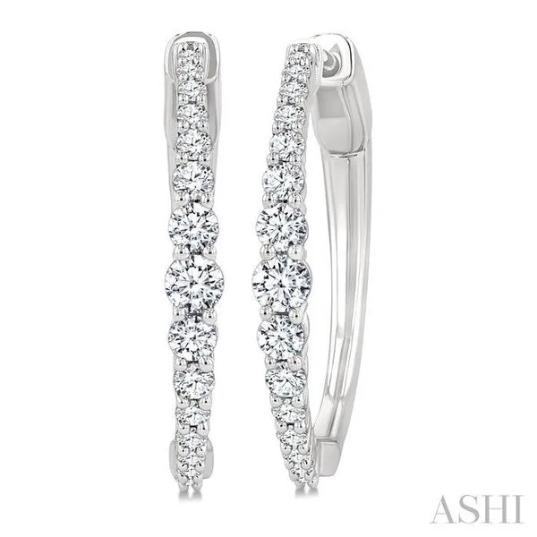 3/4 Ctw Graduated Round Cut Diamond Riviera Hoop Earrings in 14K White Gold Hart's Jewelers Grants Pass, OR