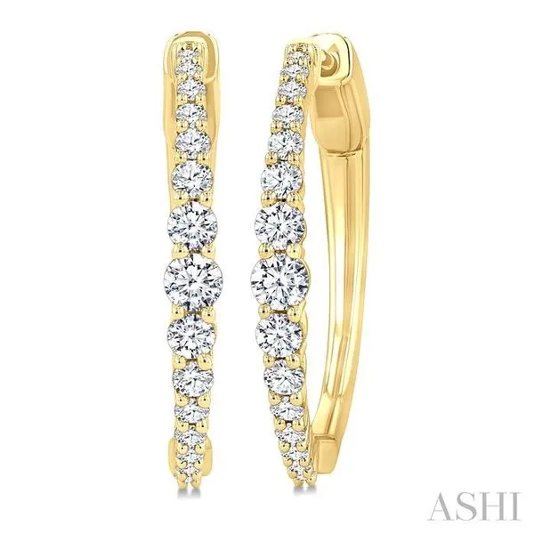 3/4 Ctw Graduated Round Cut Diamond Riviera Hoop Earrings in 14K Yellow Gold Hart's Jewelers Grants Pass, OR