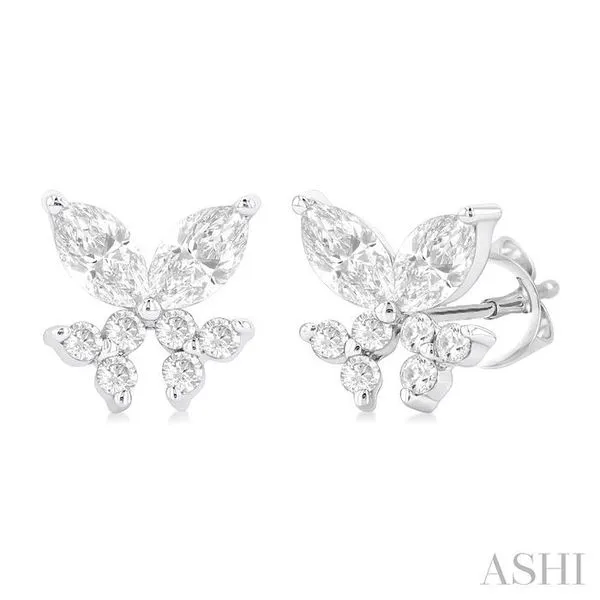 3/8 Ctw Marquise and Round Cut Diamond Criss-Cross Fish Stud Earrings in 14K White Gold Hart's Jewelers Grants Pass, OR