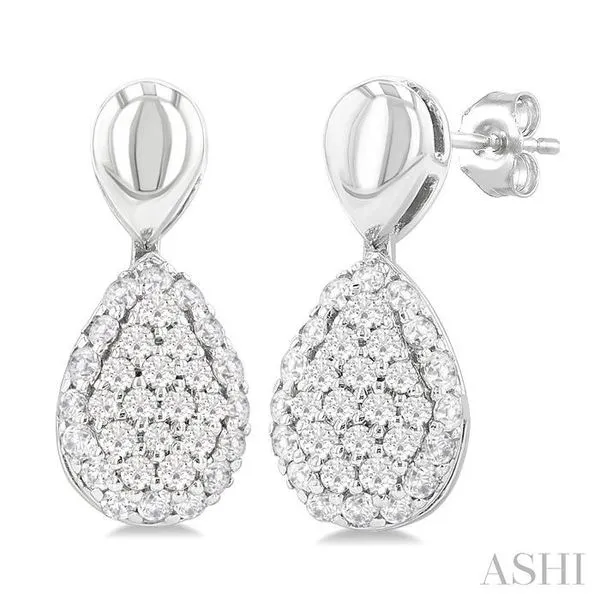 1/3 Ctw Pear Shape Mount Pave Set Single Cut Diamond Fashion Earrings in 10K White Gold Hart's Jewelers Grants Pass, OR