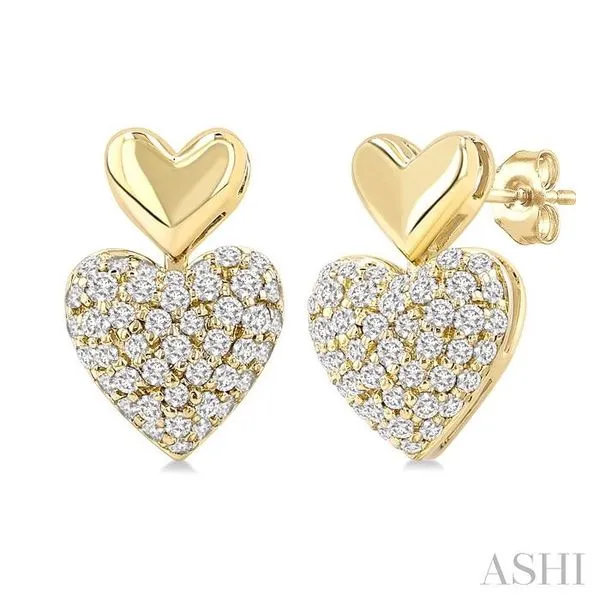 1/3 Ctw Heart Shape Mount Pave Set Single Cut Diamond Fashion Earrings in 10K Yellow Gold Hart's Jewelers Grants Pass, OR