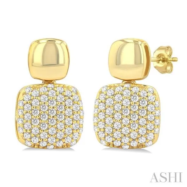 1/3 Ctw Cushion Shape Mount Pave Set Round Cut Diamond Fashion Earring in 10K Yellow Gold Hart's Jewelers Grants Pass, OR