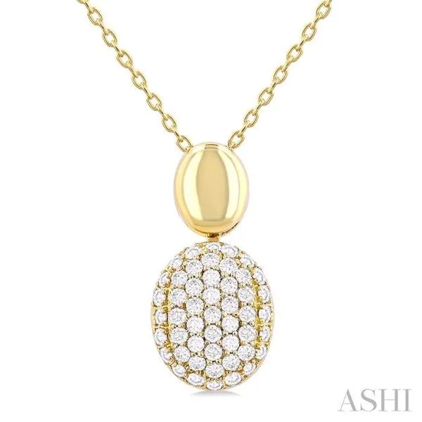 1/4 Ctw Oval Shape Mount Pave Set Round Cut Diamond Pendant in 10K Yellow Gold with Chain Hart's Jewelers Grants Pass, OR