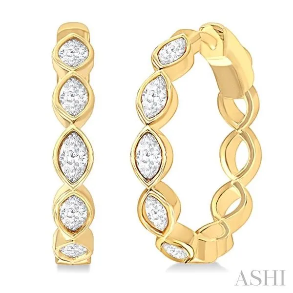 1 Ctw Bezel Set Marquise Cut Diamond Fashion Hoop Earrings in 14K Yellow Gold Hart's Jewelers Grants Pass, OR