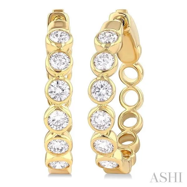 1 Ctw Bezel Set Round Cut Diamond Fashion Hoop Earrings in 14K Yellow Gold Hart's Jewelers Grants Pass, OR