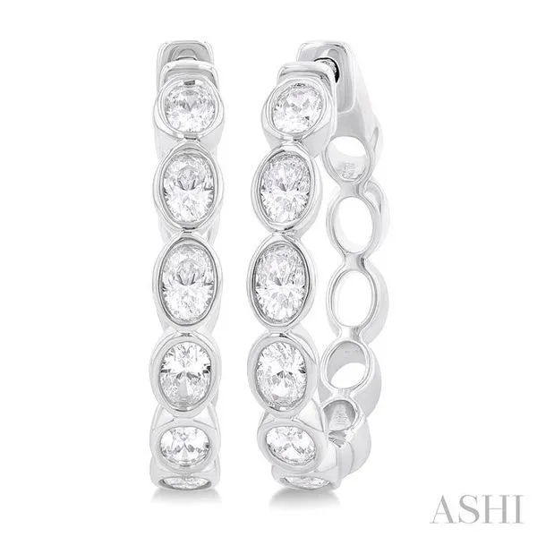 1 1/10 Ctw Bezel Set Oval Cut Diamond Fashion Hoop Earring in 14K White Gold Hart's Jewelers Grants Pass, OR