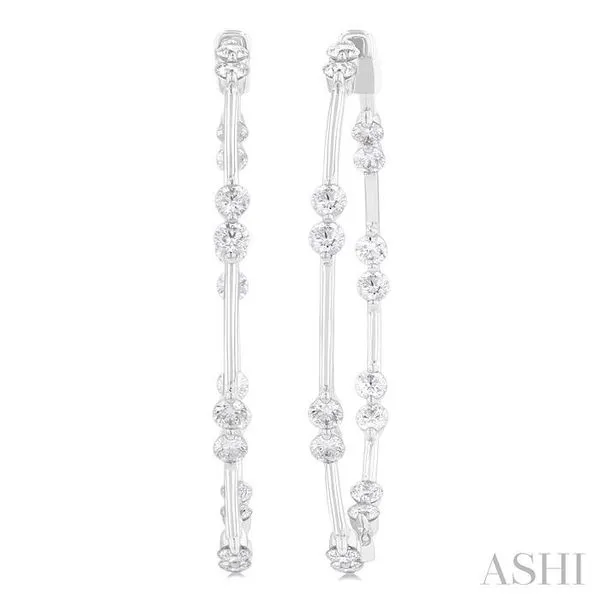 2 Ctw Front and Inner Back Round Cut Diamond Hoop Earrings in 14K White Gold Hart's Jewelers Grants Pass, OR