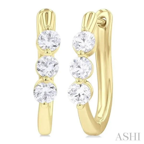 3/4 Ctw 3-Stone Round Cut Diamond Fashion Hoop Earring in 14K Yellow Gold Hart's Jewelers Grants Pass, OR