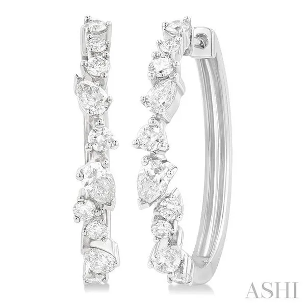 3/4 Ctw Round & Pear Diamond Cut Scatter Fashion Hoop Earrings in 14K White Gold Hart's Jewelers Grants Pass, OR