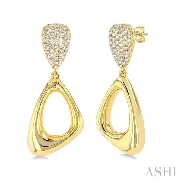 1 1/6 Ctw Asymmetrical Dangler Inverted Pear Shape Round Cut Diamond Fashion Earrings in 14K Yellow Gold Hart's Jewelers Grants Pass, OR