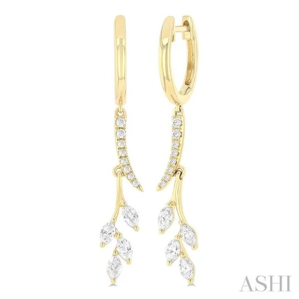 1/2 Ctw Marquise and Round Cut Diamond Leaf Dangler Hoop Earrings in 14K Yellow Gold Hart's Jewelers Grants Pass, OR