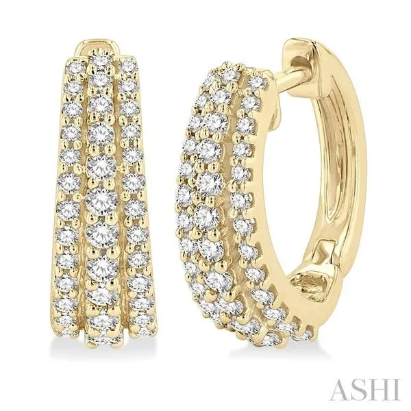 1/2 Ctw Triple Row Round Cut Diamond Huggie Petite Earrings in 14K Yellow Gold Hart's Jewelers Grants Pass, OR