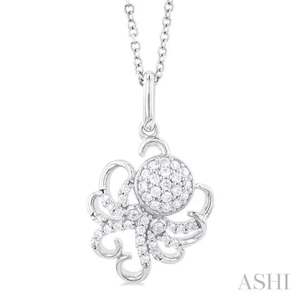 1/5 Ctw Petite Octopus Round Cut Diamond Fashion Pendant With Chain in 10K White Gold Hart's Jewelers Grants Pass, OR
