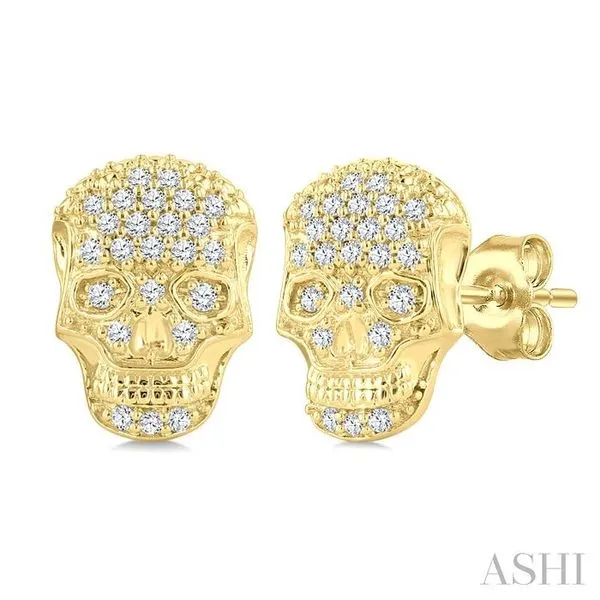 1/6 Ctw Petite Skull Single Cut Diamond Fashion Earrings in 10K Yellow Gold Hart's Jewelers Grants Pass, OR