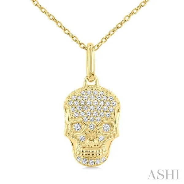 1/6 Ctw Petite Skull Single Cut Diamond Fashion Pendant With Chain in 10K Yellow Gold Hart's Jewelers Grants Pass, OR