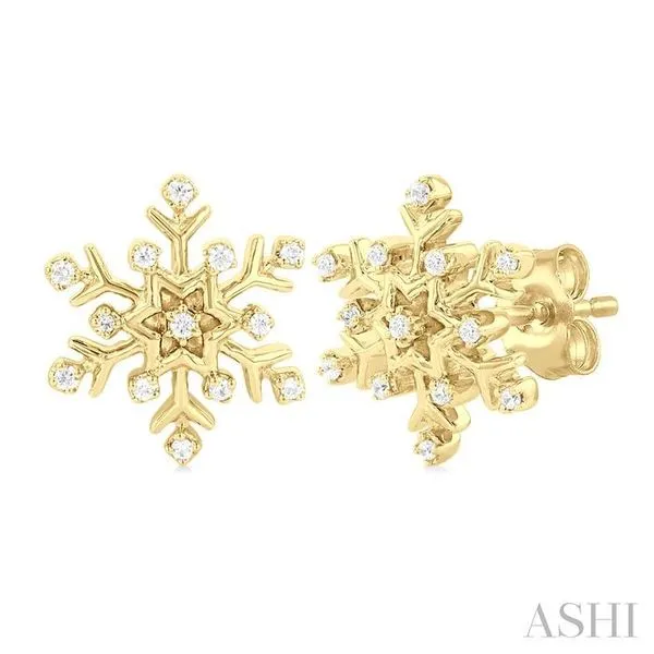 1/10 Ctw Petite Snowflake Round Cut Diamond Fashion Stud Earring in 10K Yellow Gold Hart's Jewelers Grants Pass, OR