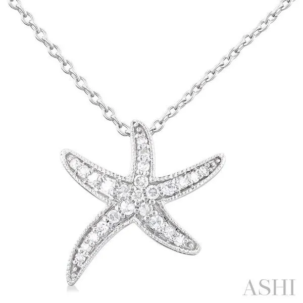 1/10 Ctw Petite Milgrain Starfish Round Cut Diamond Fashion Pendant With Chain in 10K White Gold Hart's Jewelers Grants Pass, OR