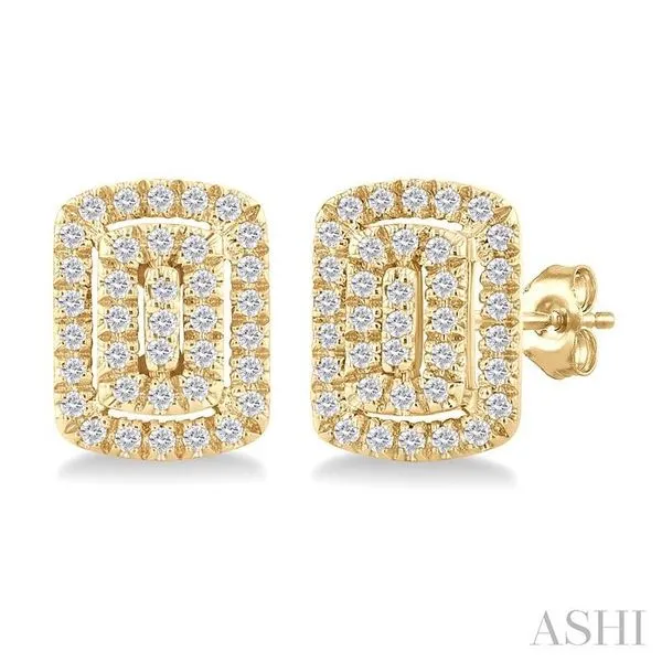 1/5 Ctw Double Halo Emerald Shape Petite Round Cut Diamond Fashion Stud Earring in 10K Yellow Gold Hart's Jewelers Grants Pass, OR