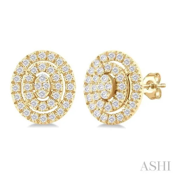 1/5 Ctw Double Halo Oval Shape Petite Round Cut Diamond Fashion Stud Earring in 10K Yellow Gold Hart's Jewelers Grants Pass, OR