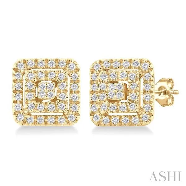 1/5 Ctw Double Halo Square Shape Petite Round Cut Diamond Fashion Stud Earring in 10K Yellow Gold Hart's Jewelers Grants Pass, OR