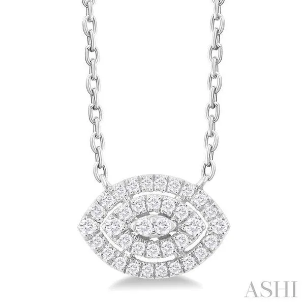 1/6 Ctw Double Halo Marquise Shape Petite Round Cut Diamond Fashion Pendant With Chain in 10K White Gold Hart's Jewelers Grants Pass, OR