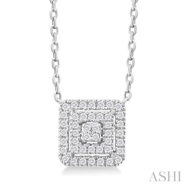 1/6 Ctw Double Halo Square Shape Petite Round Cut Diamond Fashion Pendant With Chain in 10K White Gold Hart's Jewelers Grants Pass, OR
