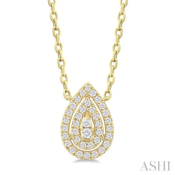 1/6 Ctw Double Halo Pear Shape Petite Round Cut Diamond Fashion Pendant With Chain in 10K Yellow Gold Hart's Jewelers Grants Pass, OR
