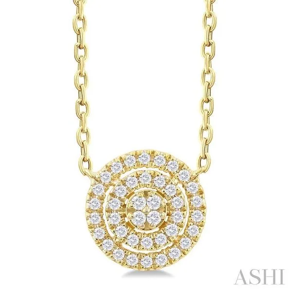 1/6 Ctw Double Halo Round Shape Petite Round Cut Diamond Fashion Pendant With Chain in 10K Yellow Gold Hart's Jewelers Grants Pass, OR