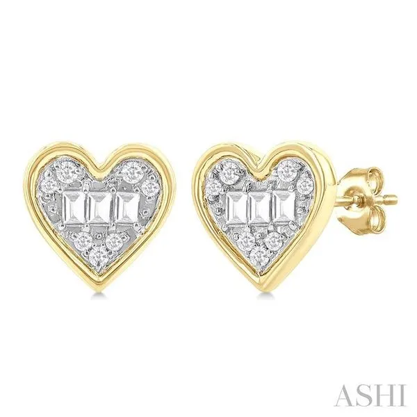 1/5 Ctw Petite Bezel Set Heart Shape Fusion Baguette and Round Cut Diamond Fashion Stud Earring in 10K Yellow Gold Hart's Jewelers Grants Pass, OR