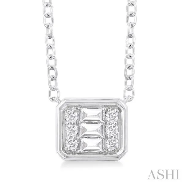 1/6 Ctw Petite Bezel Set East-West Emerald Shape Fusion Baguette and Round Cut Diamond Fashion Pendant With Chain in 10K White Gold Hart's Jewelers Grants Pass, OR