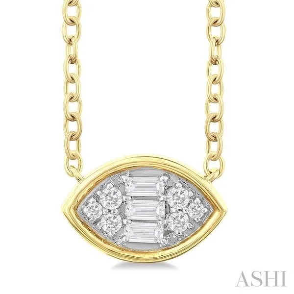 1/6 Ctw Petite Bezel Set East-West Marquise Shape Fusion Baguette and Round Cut Diamond Fashion Pendant With Chain in 10K Yellow Gold Hart's Jewelers Grants Pass, OR
