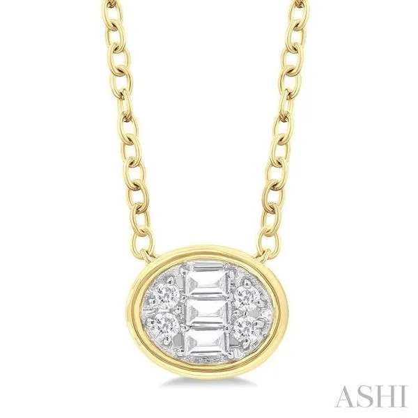 1/6 Ctw Petite Bezel Set East-West Oval Shape Fusion Baguette and Round Cut Diamond Fashion Pendant With Chain in 10K Yellow Gold Hart's Jewelers Grants Pass, OR