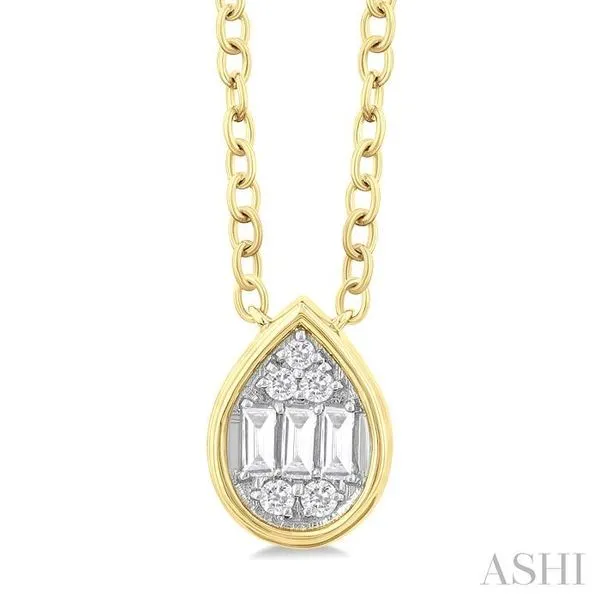1/6 Ctw Petite Bezel Set Pear Shape Fusion Baguette and Round Cut Diamond Fashion Pendant With Chain in 10K Yellow Gold Hart's Jewelers Grants Pass, OR