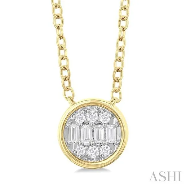 1/6 Ctw Petite Bezel Set Round Shape Fusion Baguette and Round Cut Diamond Fashion Pendant With Chain in 10K Yellow Gold Hart's Jewelers Grants Pass, OR
