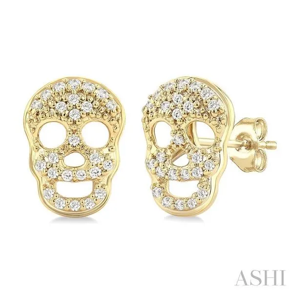 1/6 Ctw Petite Skull Single Cut Diamond Fashion Earrings in 10K Yellow Gold Hart's Jewelers Grants Pass, OR