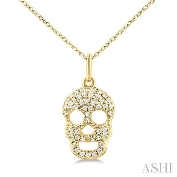 1/6 Ctw Petite Skull Single Cut Diamond Fashion Pendant With Chain in 10K Yellow Gold Hart's Jewelers Grants Pass, OR
