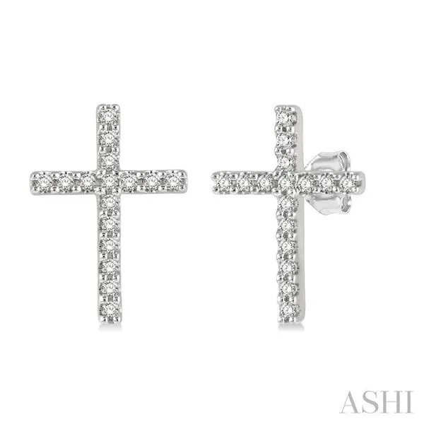 1/10 Ctw Cross Round Cut Diamond Petite Fashion Earring in 14K White Gold Hart's Jewelers Grants Pass, OR