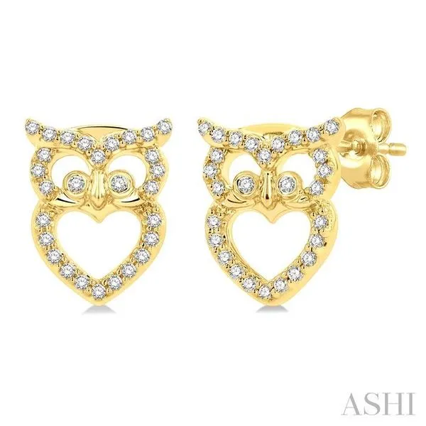 1/6 Ctw Petite Owl Round Cut Diamond Fashion Stud Earring in 10K Yellow Gold Hart's Jewelers Grants Pass, OR