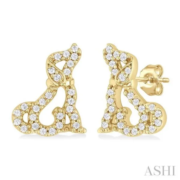 1/6 Ctw Petite Sitting Dog Round Cut Diamond Fashion Stud Earring in 10K Yellow Gold Hart's Jewelers Grants Pass, OR