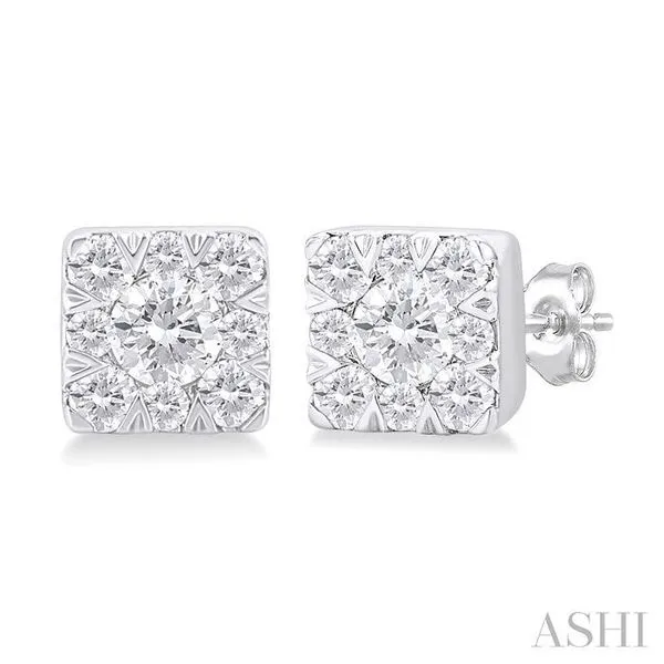 1/6 Ctw Lovebright Petite Square Shape Round Cut Diamond Fashion Stud Earring in 10K White Gold Hart's Jewelers Grants Pass, OR
