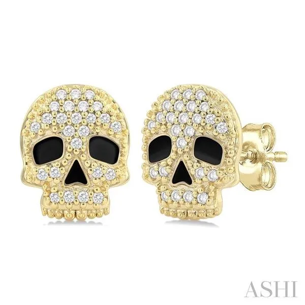1/6 Ctw Petite Skull Single Cut Diamond Fashion Earrings in 10K Yellow Gold Hart's Jewelers Grants Pass, OR